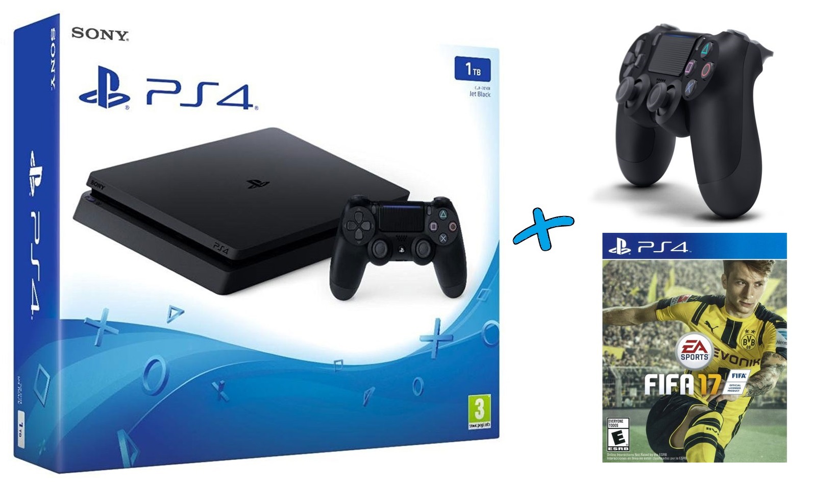 Sony Playstation 4 Slim 1Tb + FIFA 17 (русская версия) + DualShock 4 (Version 2) (black)